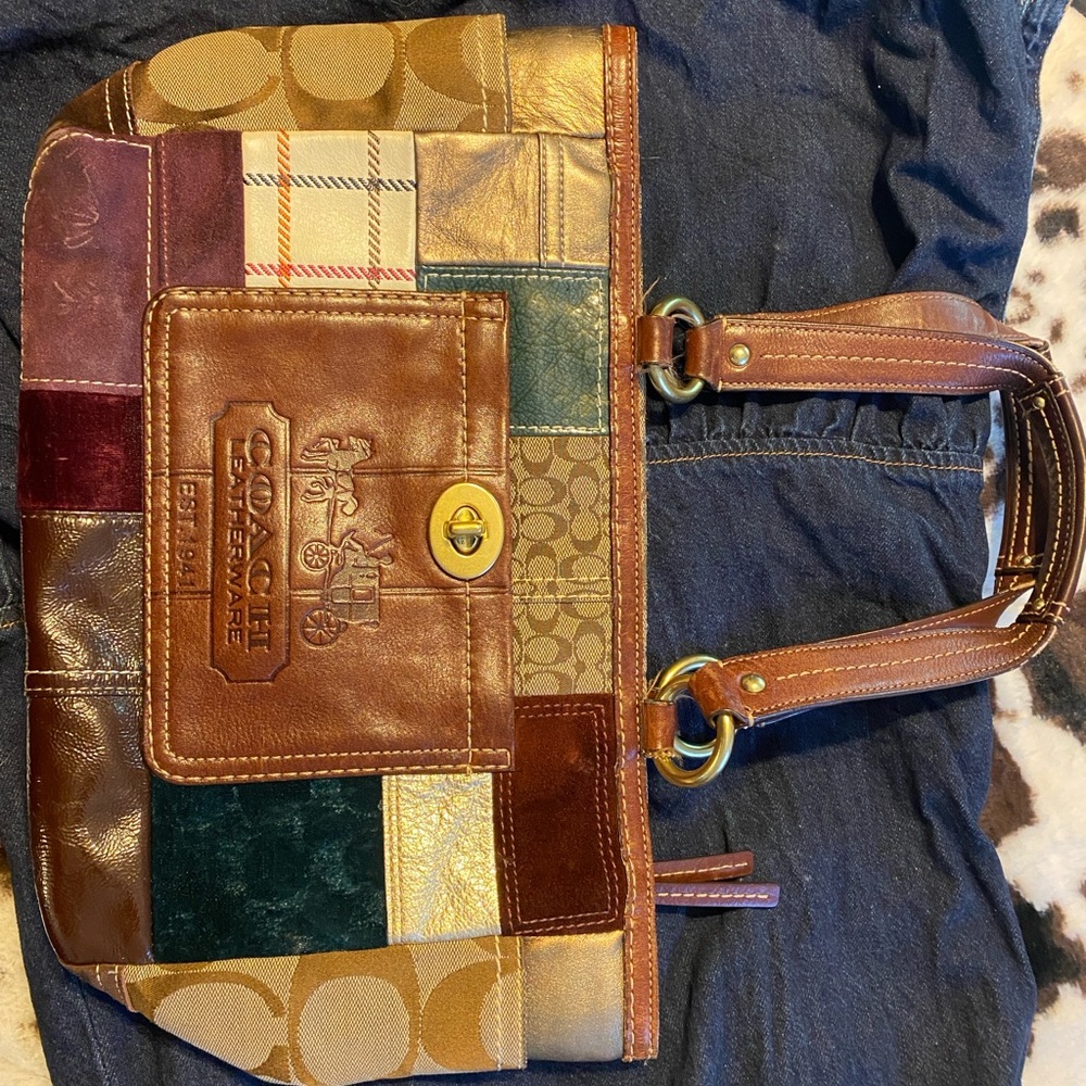Coach Brown and Gold Leather Tote Bag